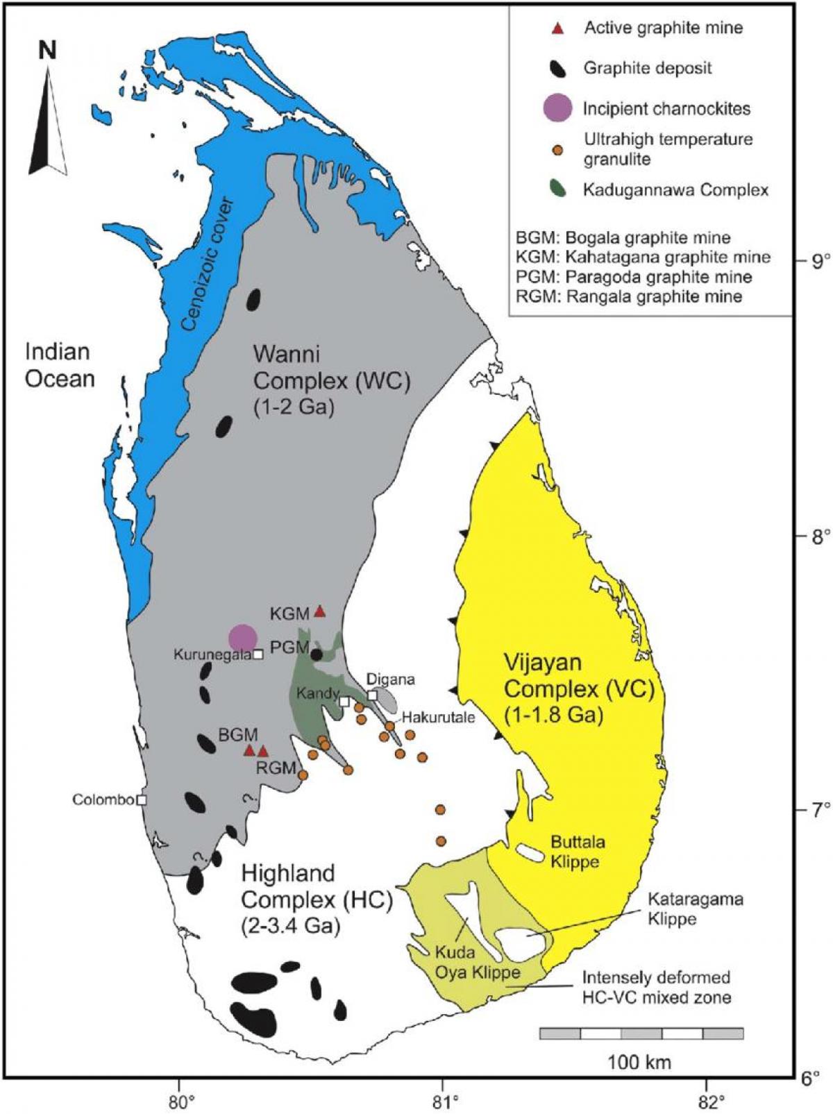 kartta mineraaleja, Sri Lankassa