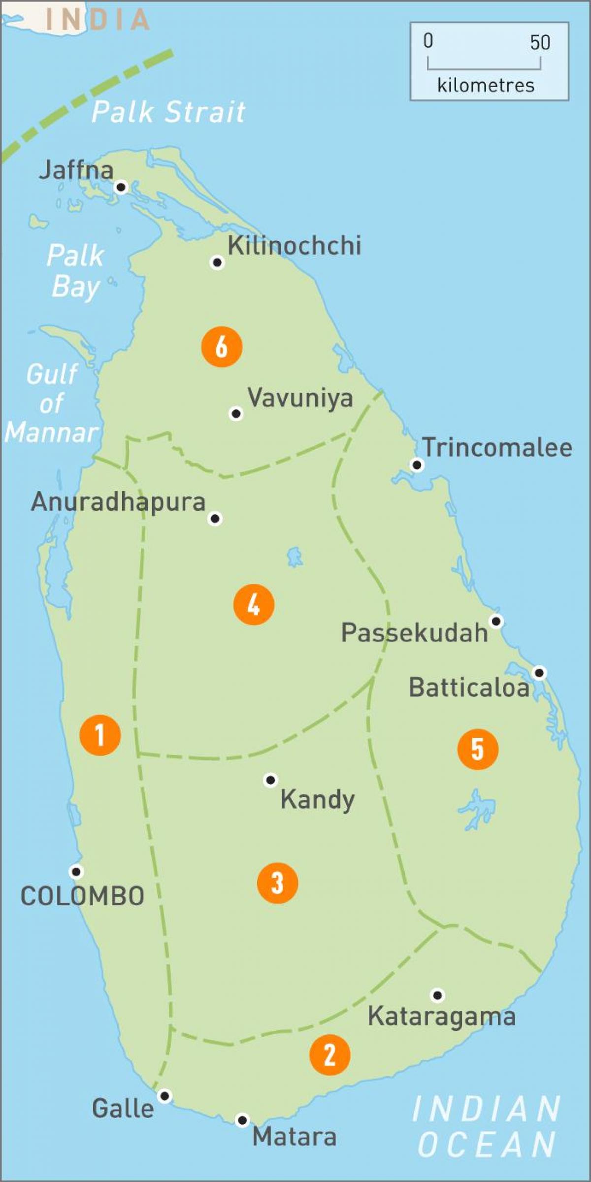 kartta Sri Lankan alueilla