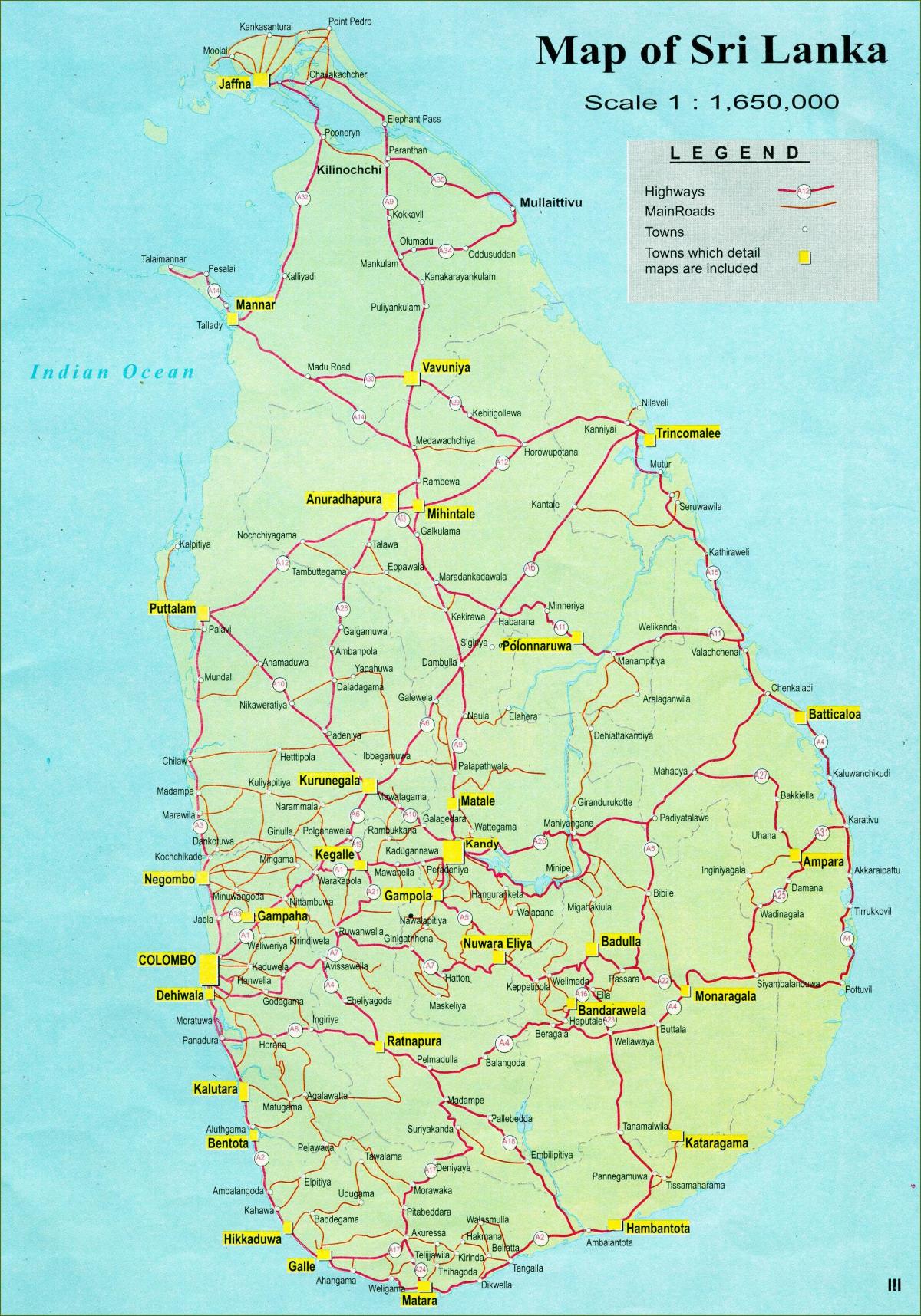 maantie-etäisyys-kartta Sri Lankassa