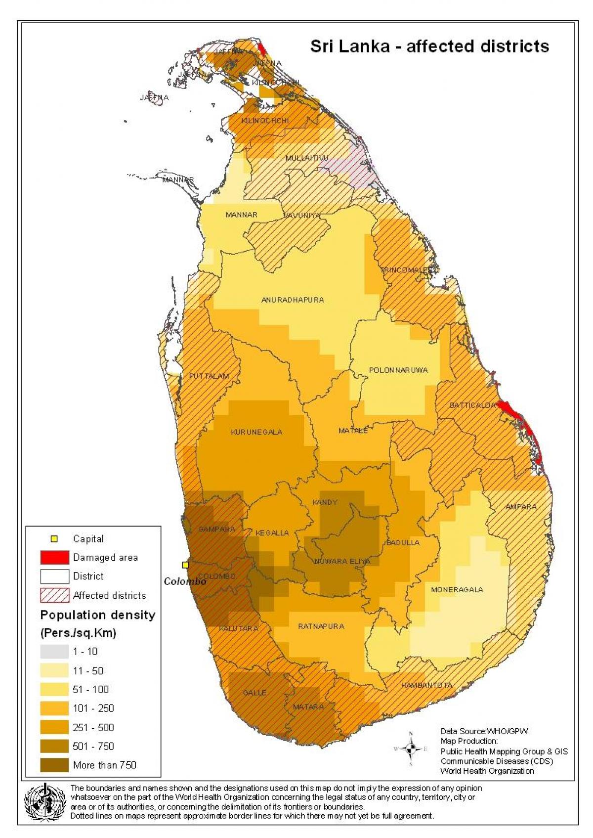kartta Sri Lankan asukastiheys