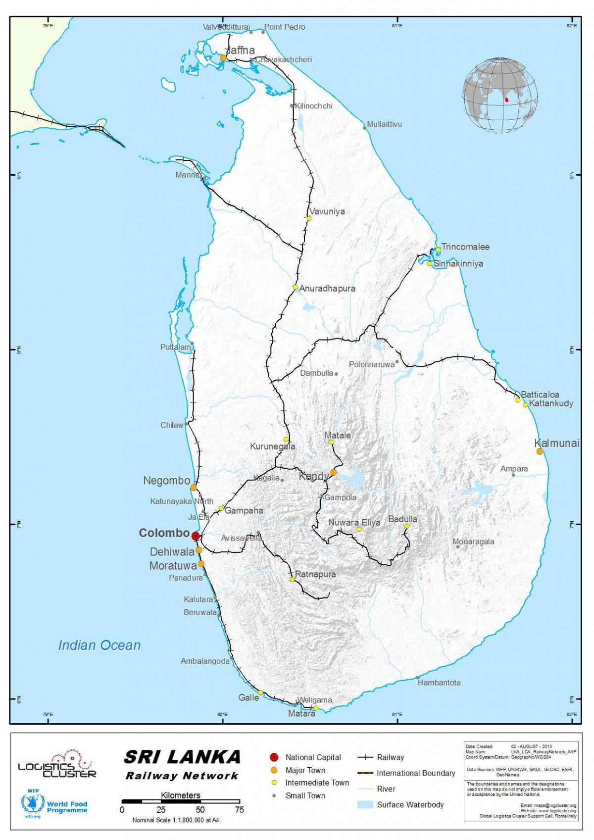 juna reitit Sri Lankan kartta
