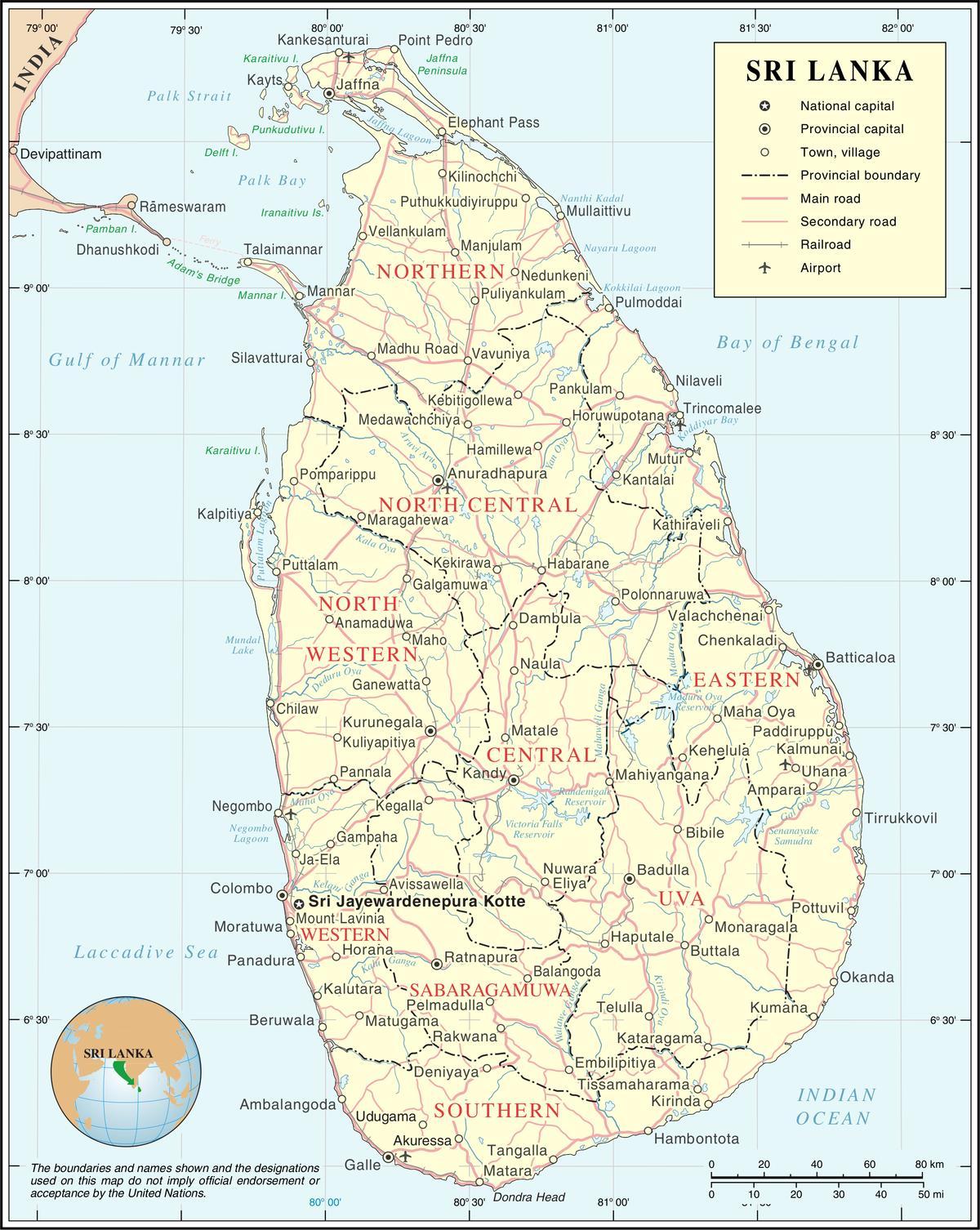 lentoasemien Sri Lankan kartta