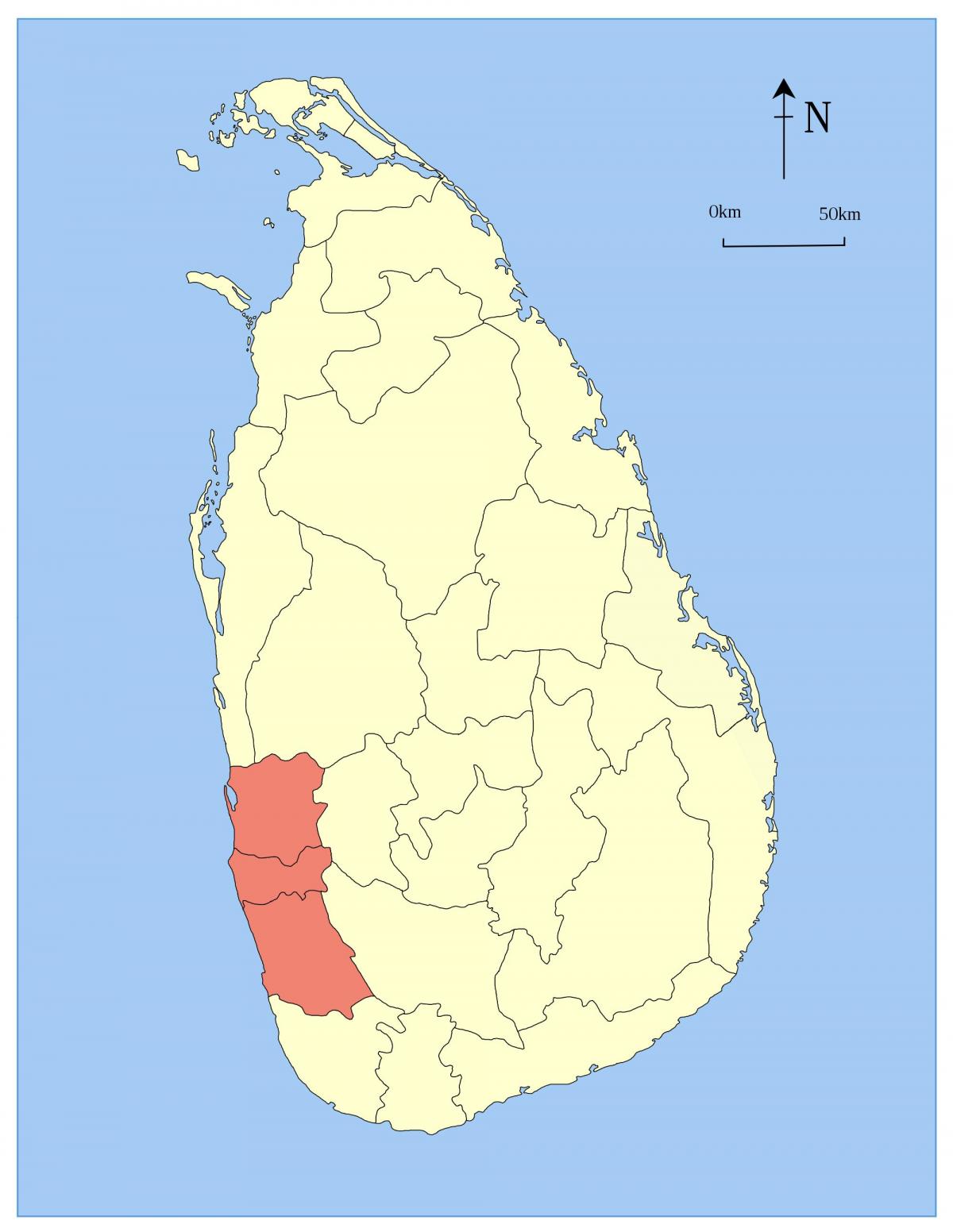 kartta Sri Lankan läntinen provinssi