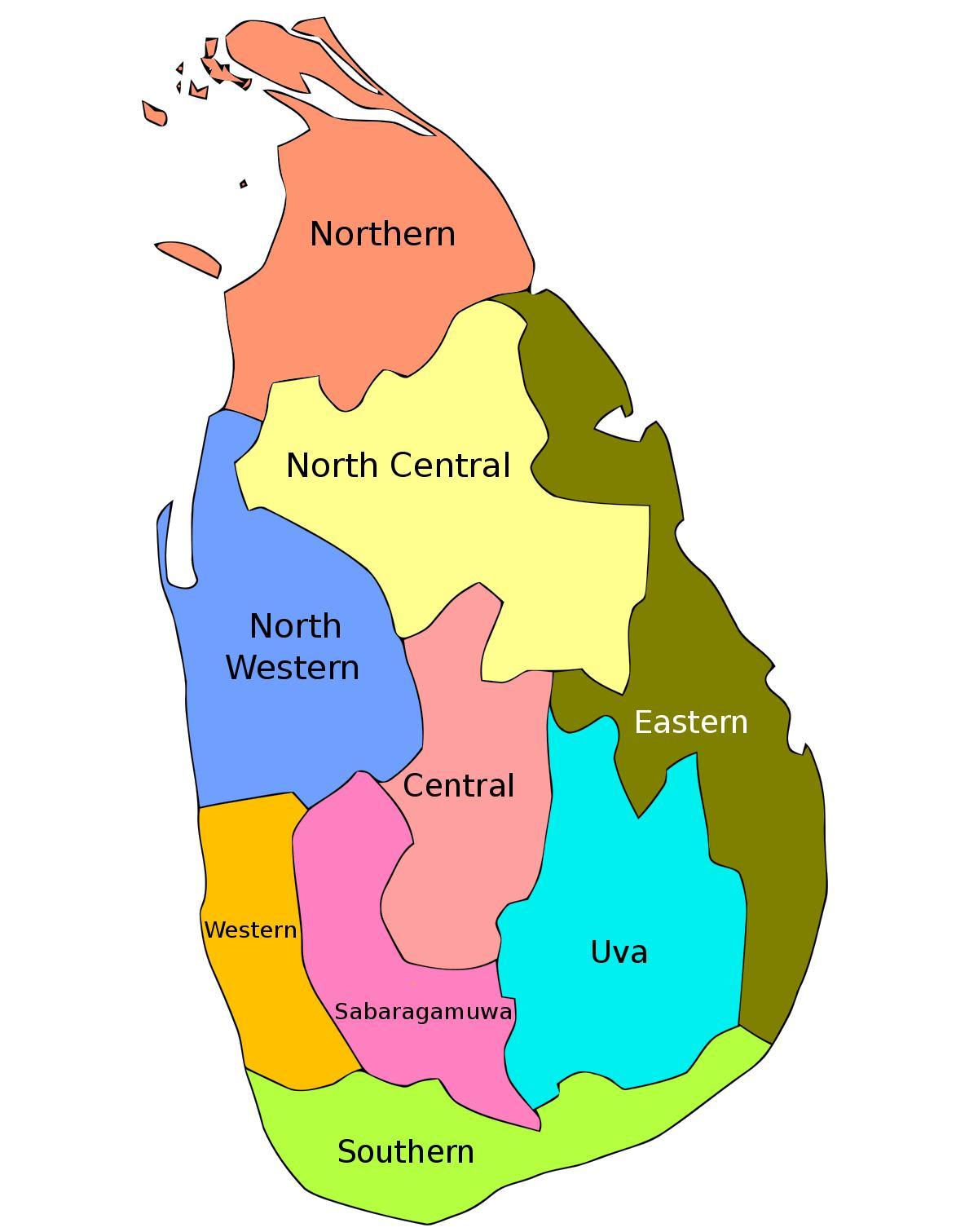 Sri Lankan kartta maakunnissa piirit