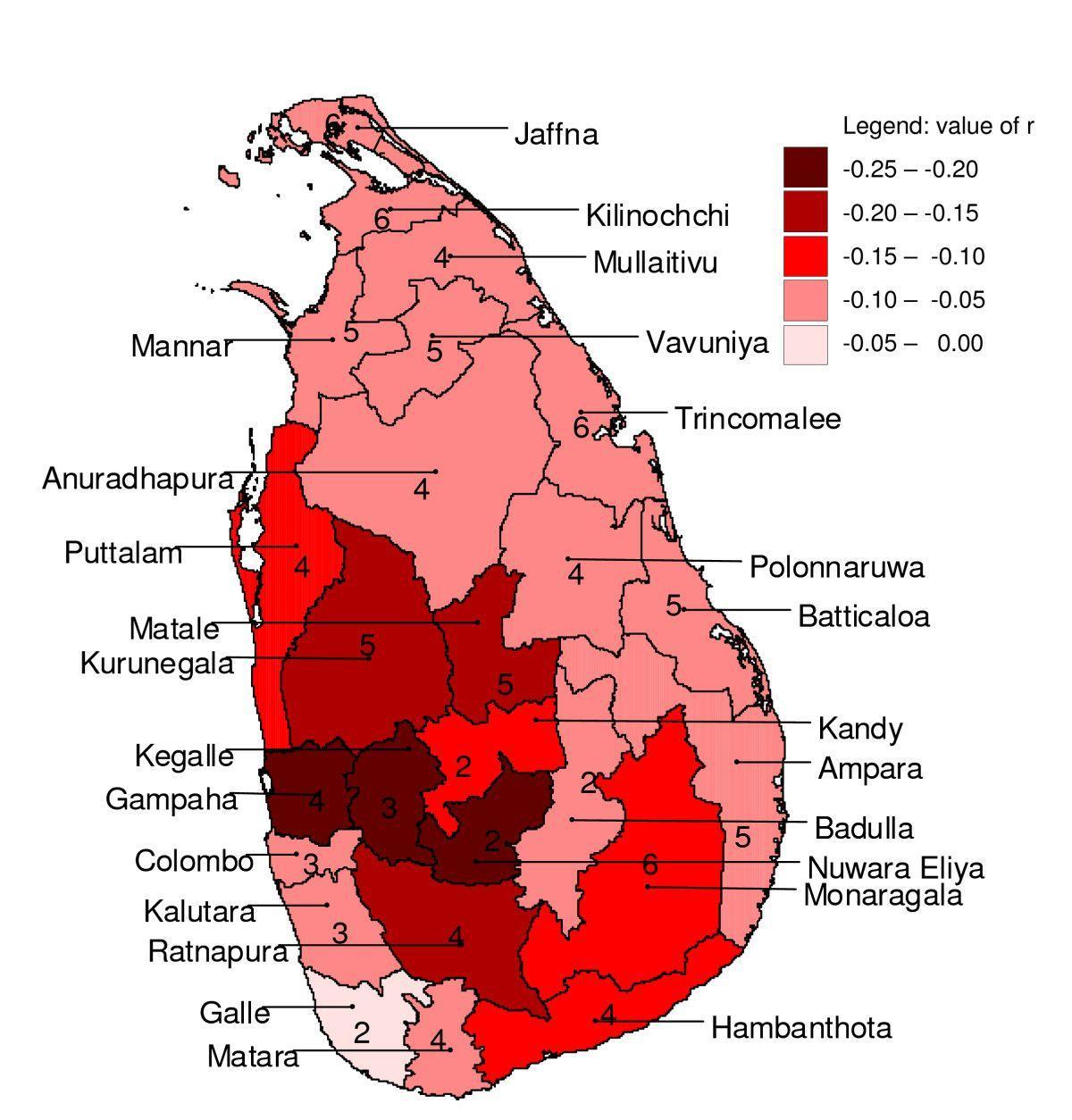 kartta Sri Lankan malaria