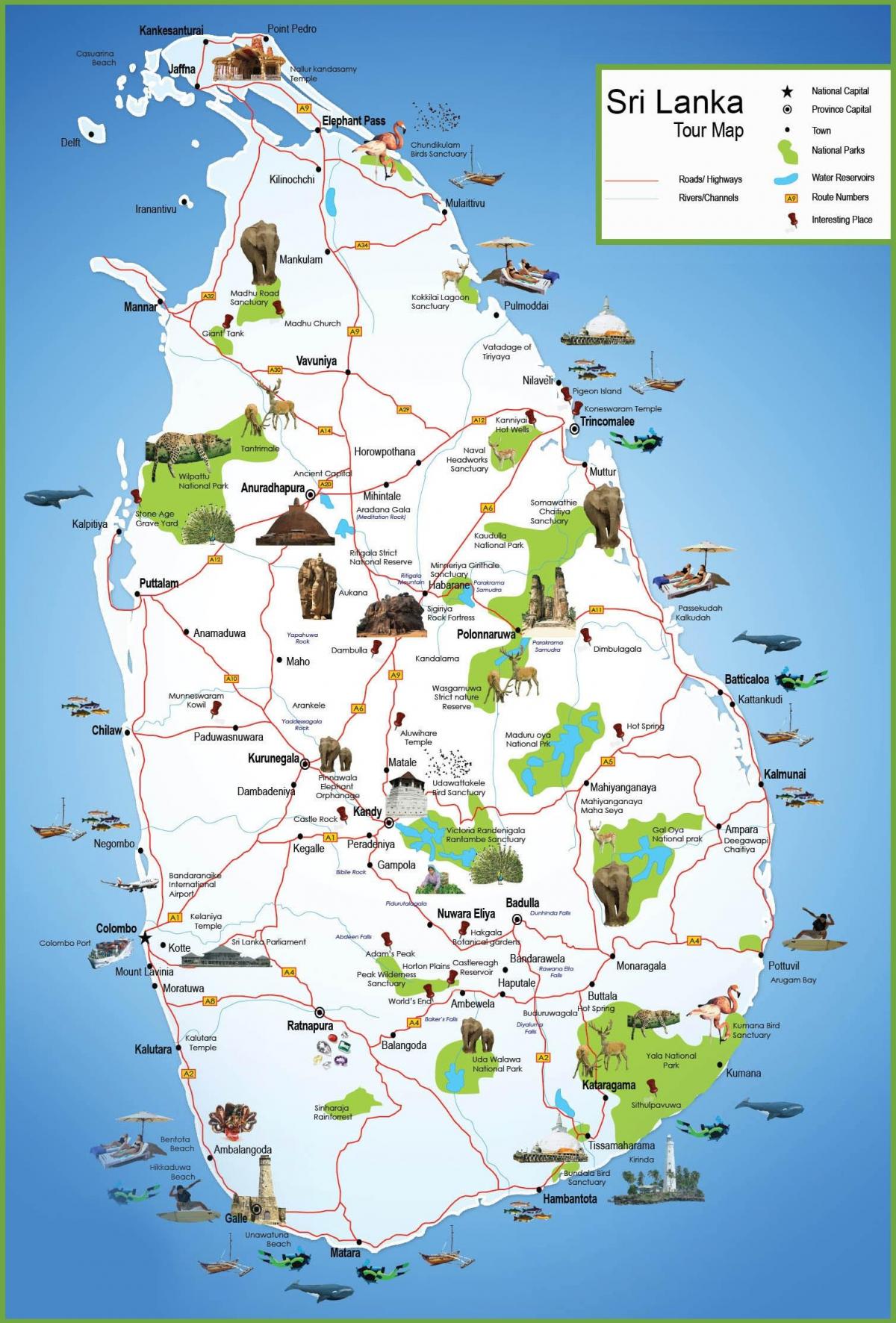 turisti paikoissa Sri Lankan kartta