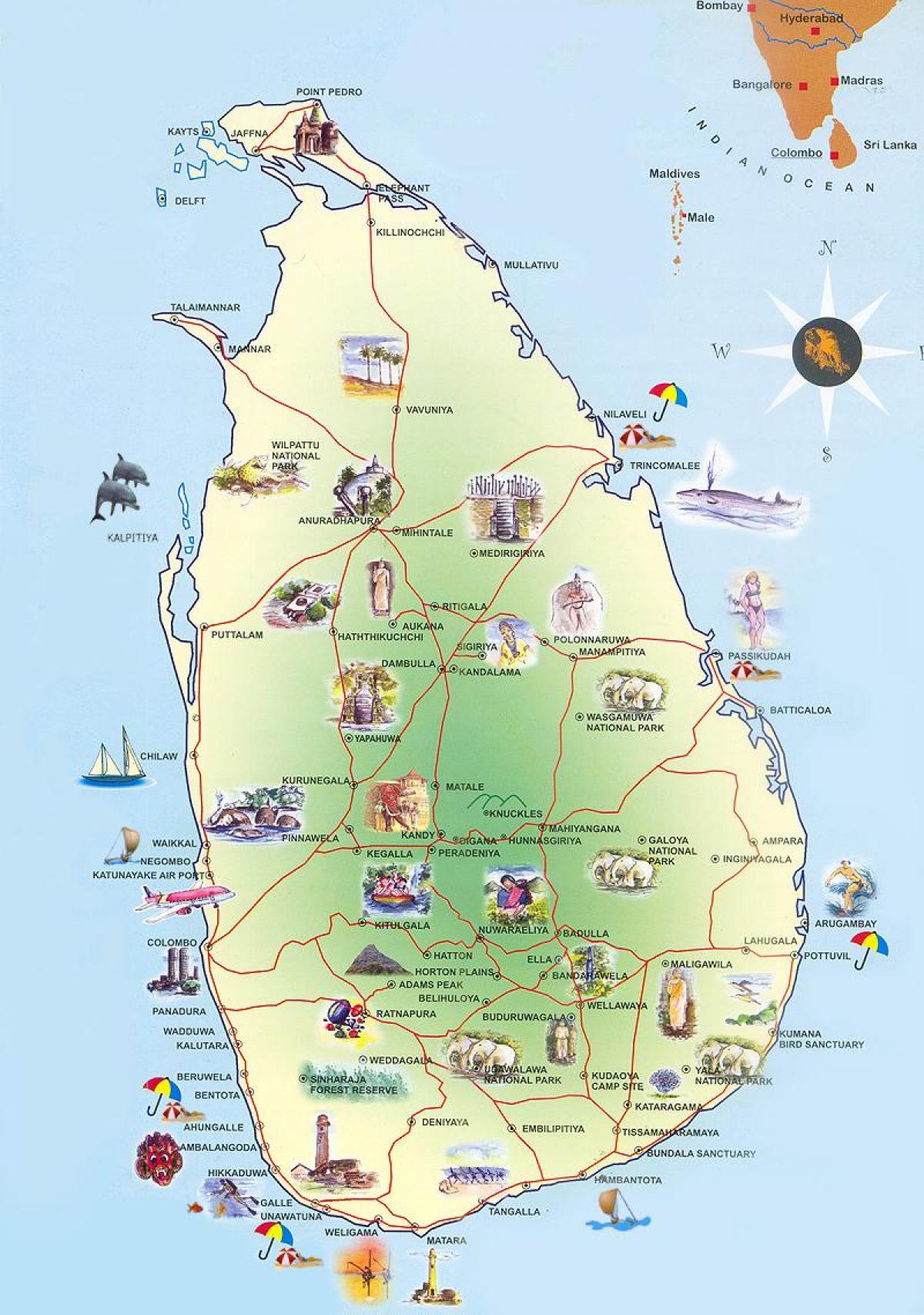 nähtävyyksiä Sri Lankan kartta