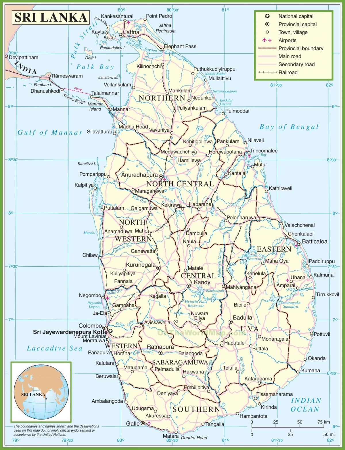 kartta Sri Lankan poliittinen