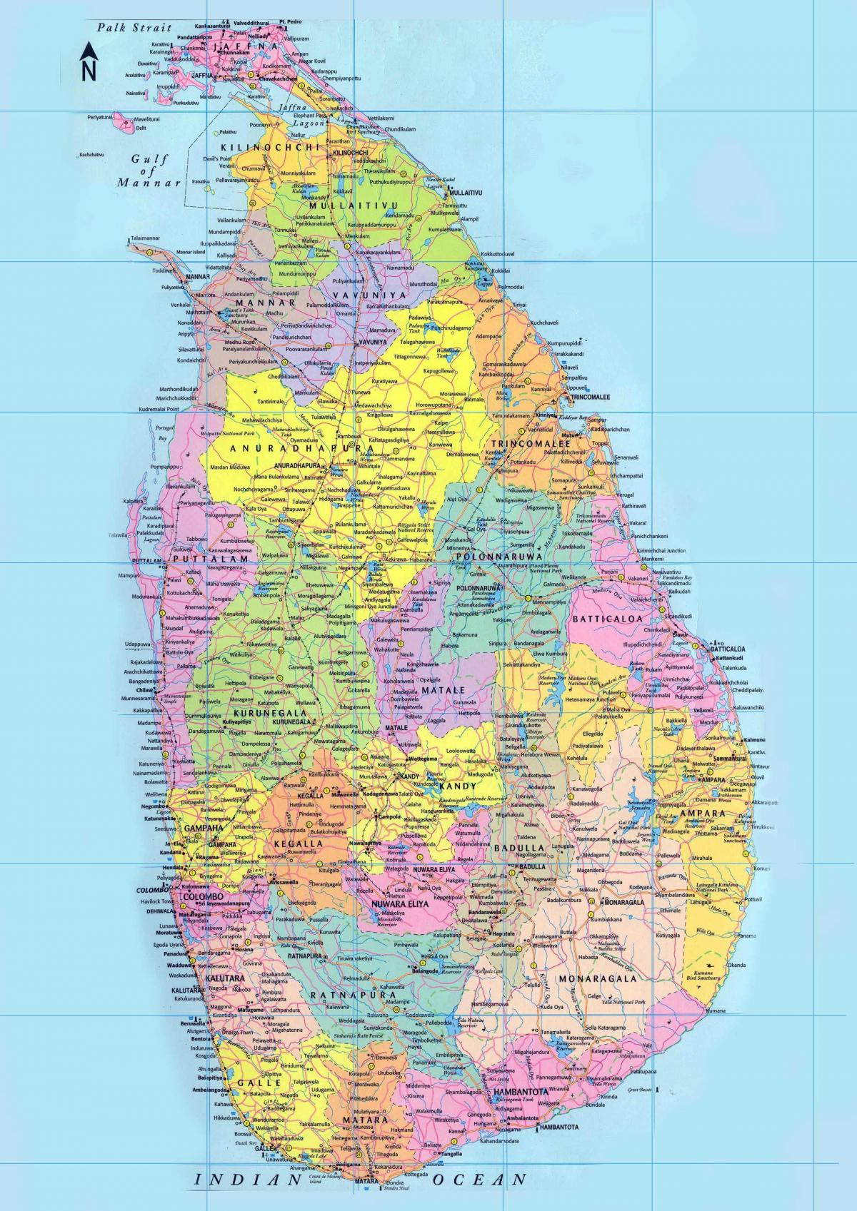 yksityiskohtainen kartta Sri Lankan kanssa tiet