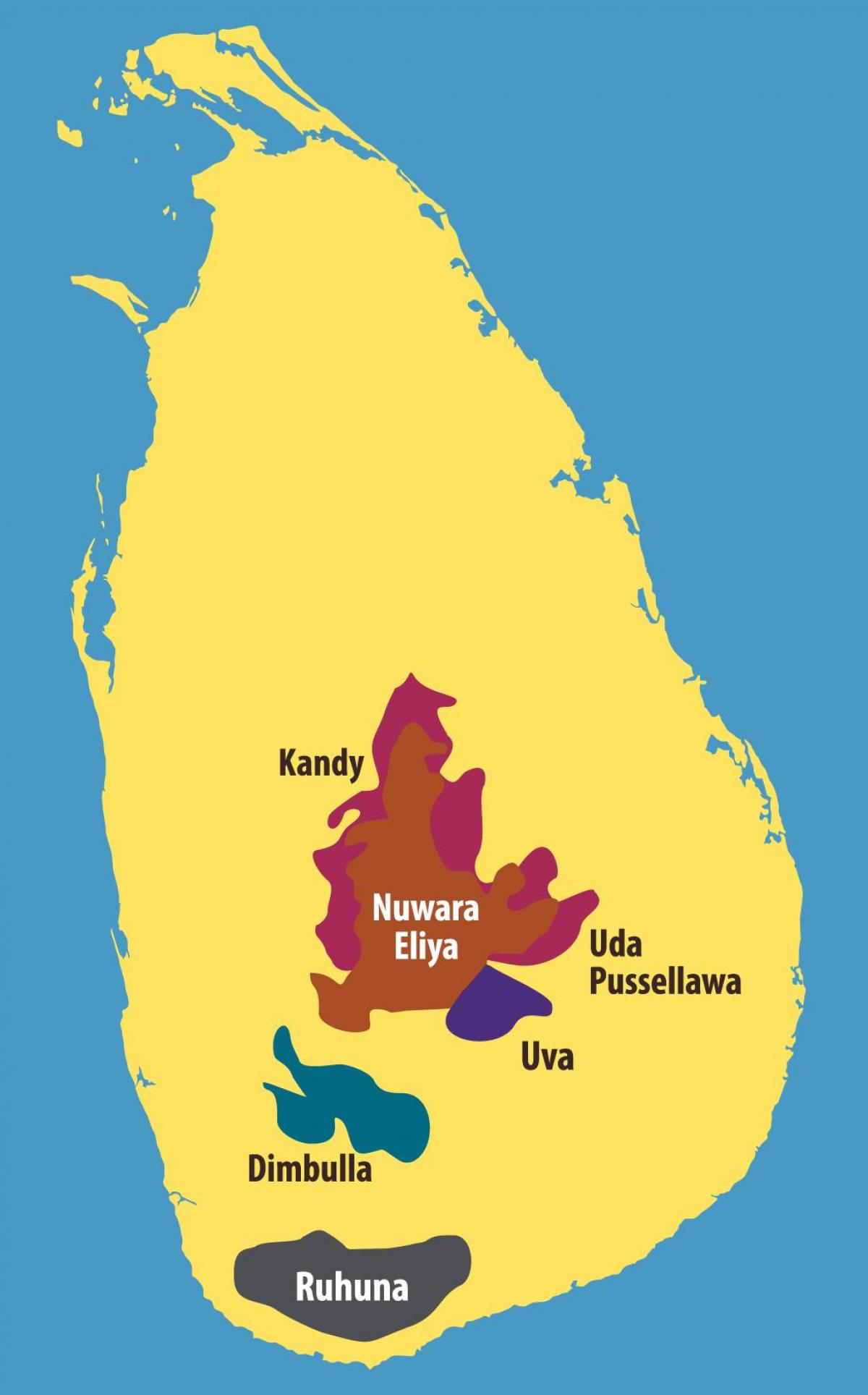 kartta Sri Lankan teetä istutukset