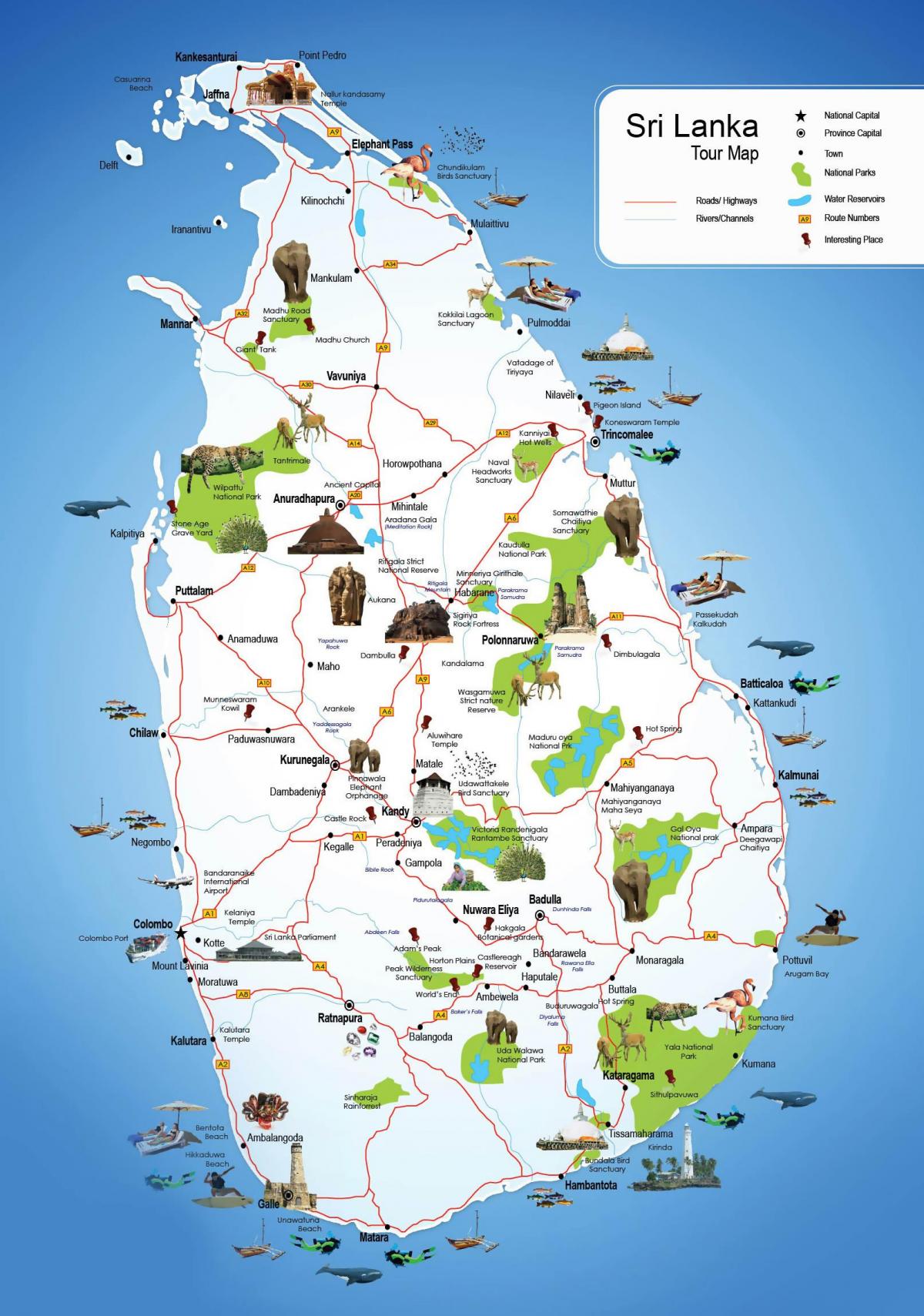 turisti paikoissa Sri Lankan kartta
