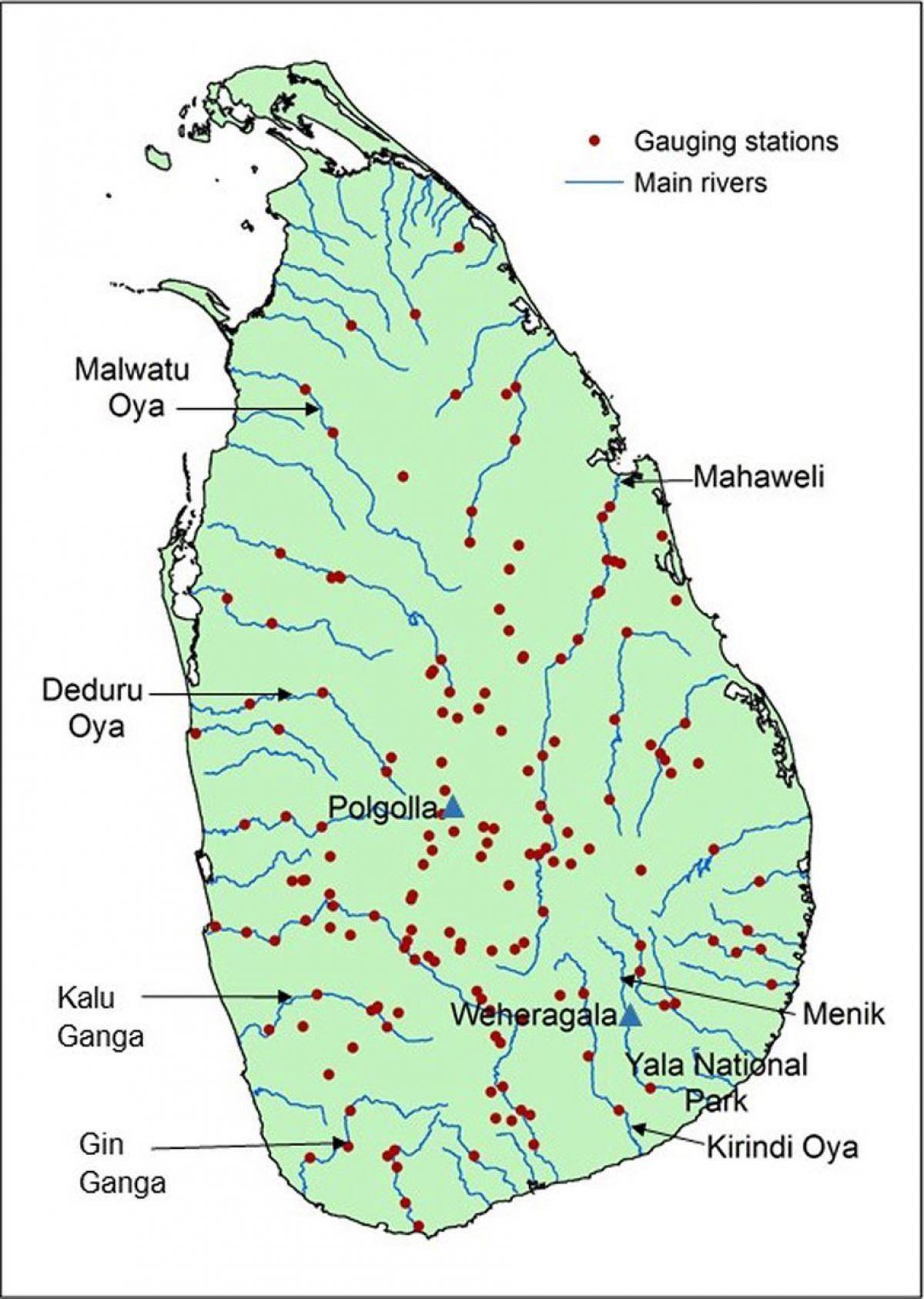 Sri Lankan tärkeimmät joet kartta