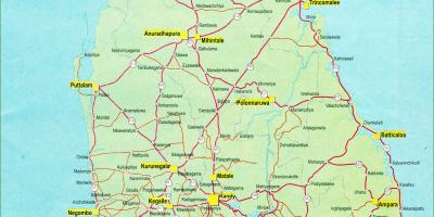 Maantie-etäisyys-kartta Sri Lankassa