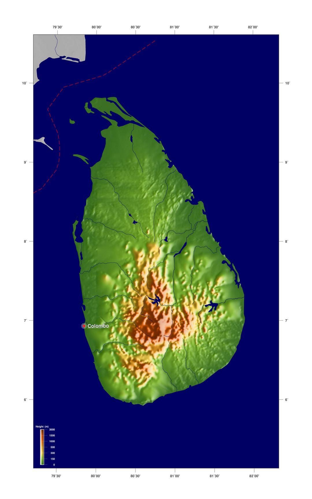 kartta Sri Lanka korkeus
