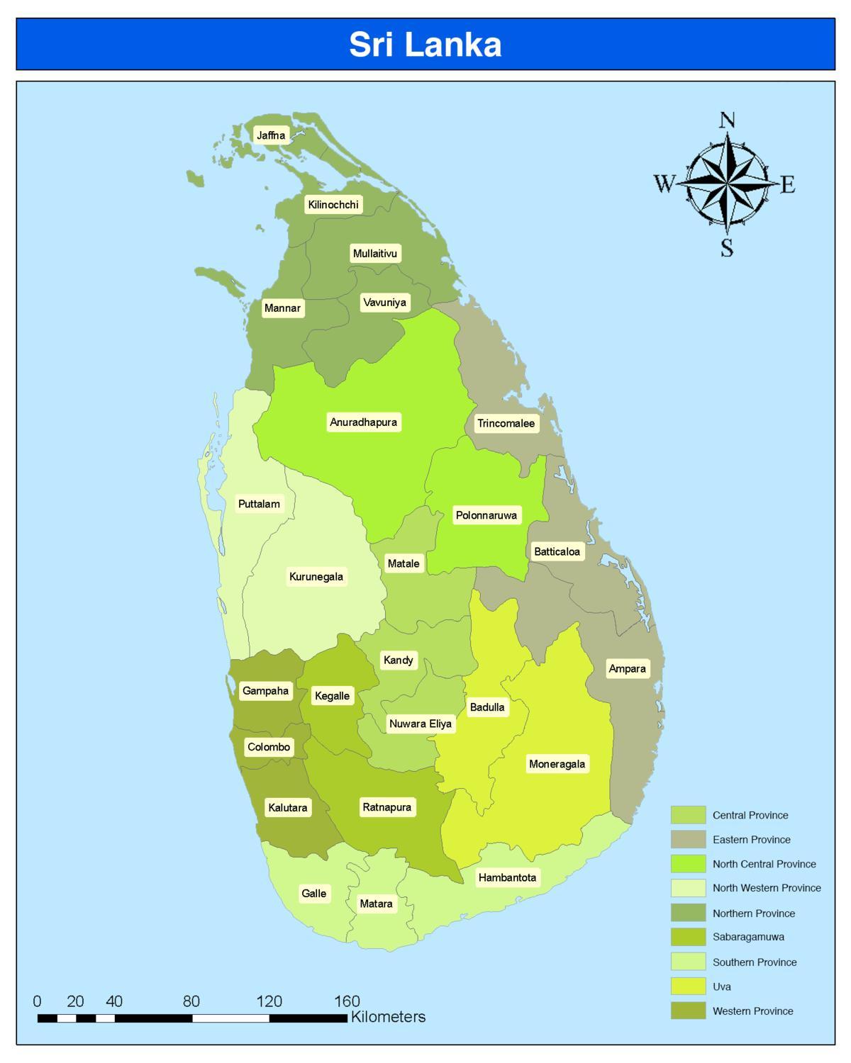 alueella Sri Lankan kartta