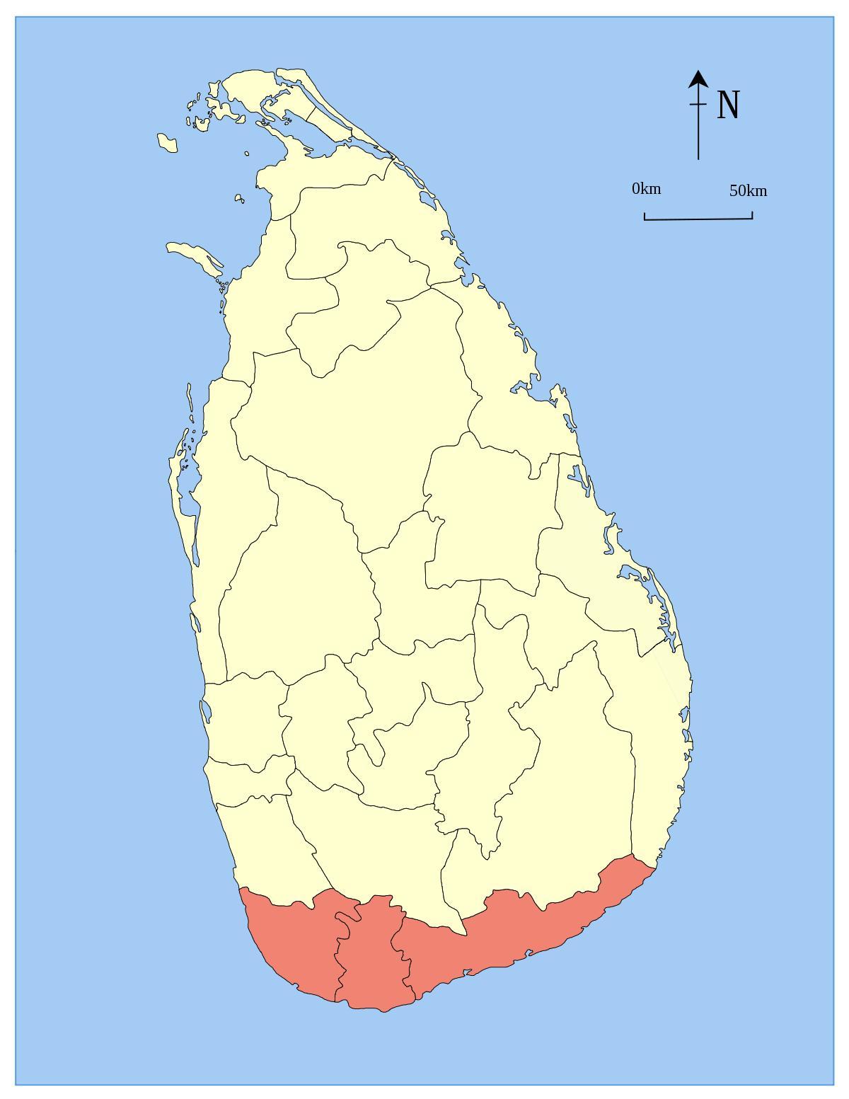 Sri Lankan eteläinen provinssi kartta - Kartta Sri Lankan eteläinen  provinssi (Etelä-Aasia - Aasia)