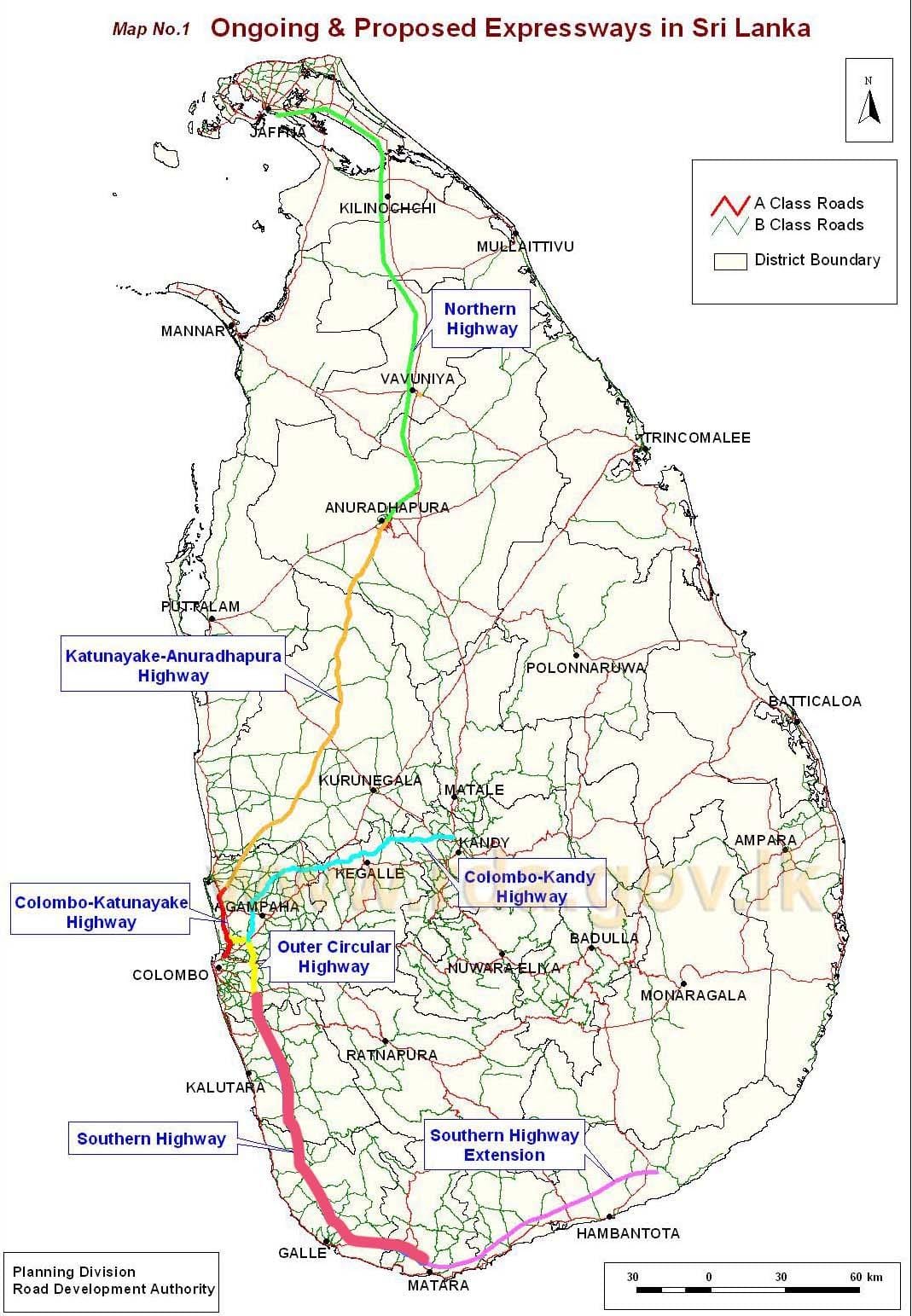 kartta Sri Lankan expressway