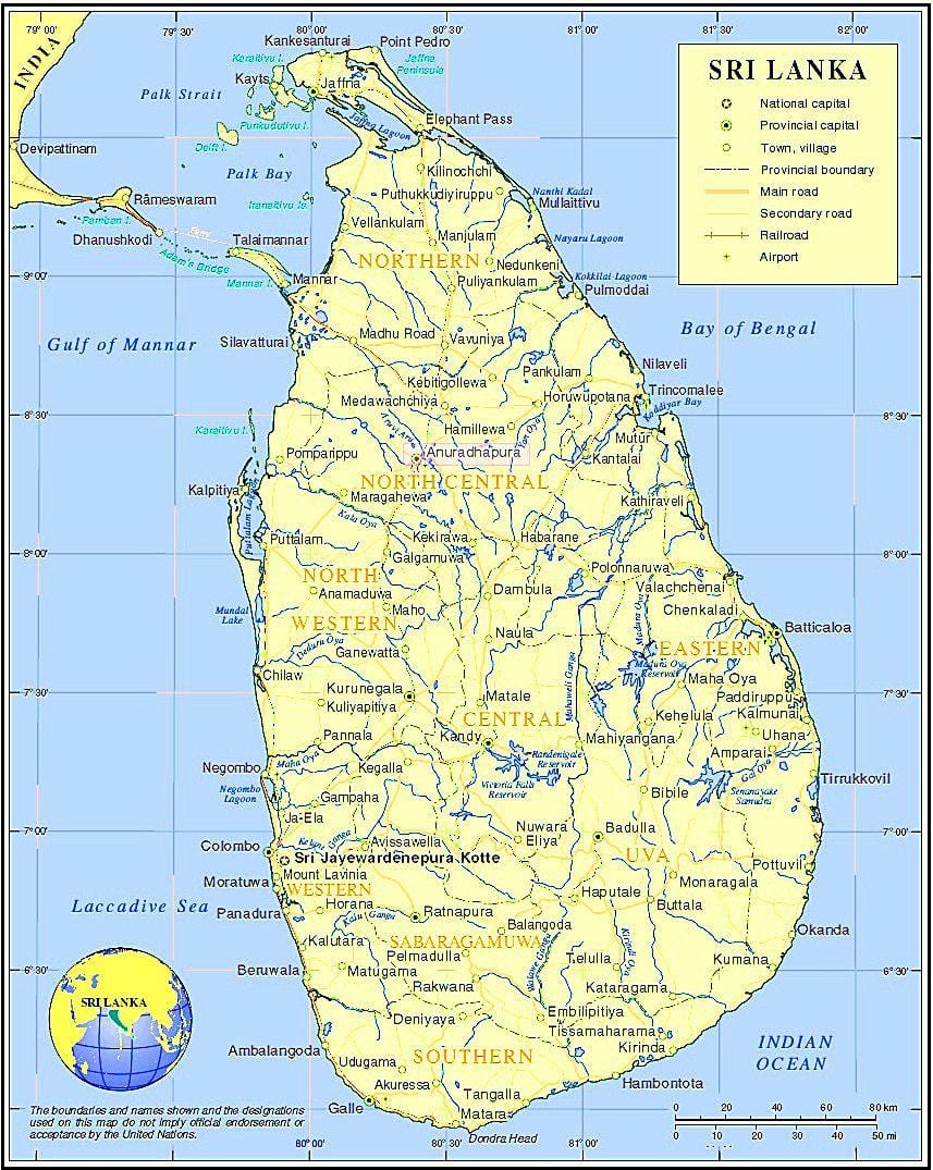 kartta Sri Lankan historialliset paikat