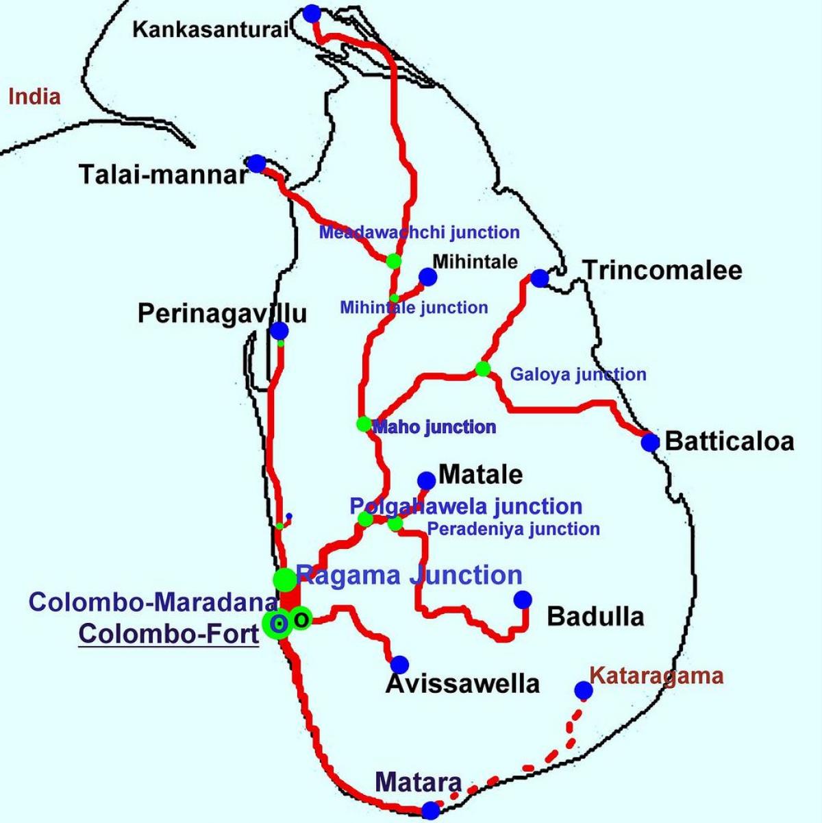 junat Sri Lankan kartta