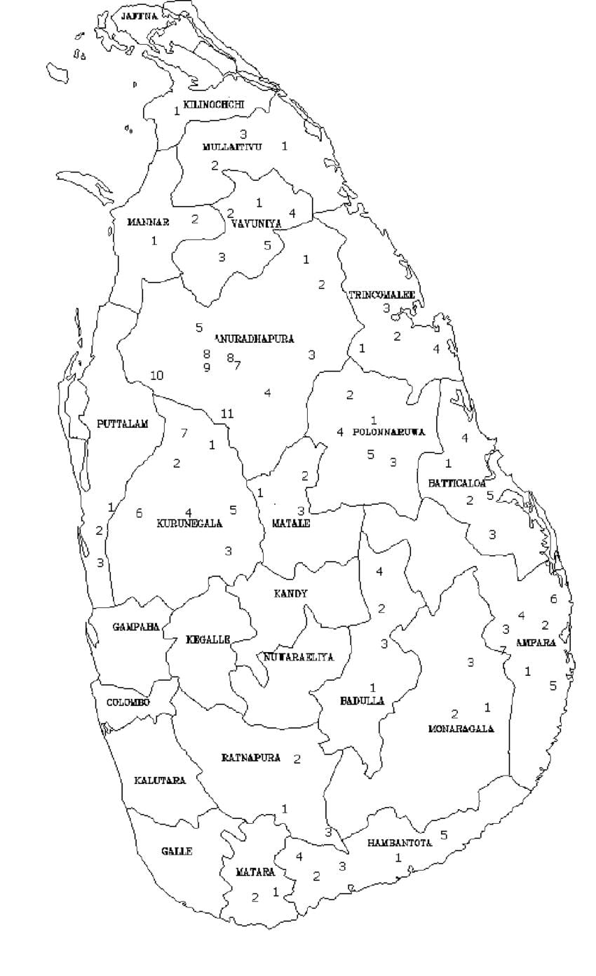 kartta Sri Lankan kartta musta ja valkoinen