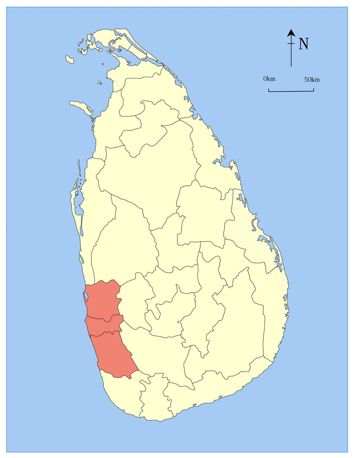 kartta Sri Lankan läntinen provinssi