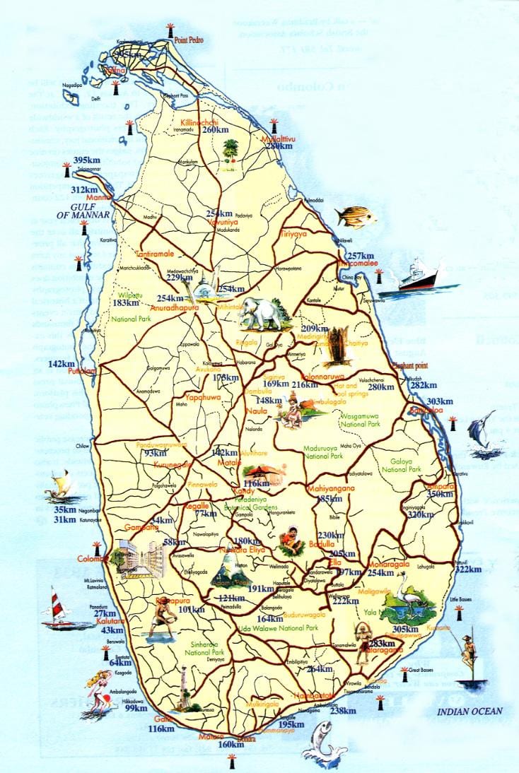 Sri Lankan paikkoja vierailla kartta