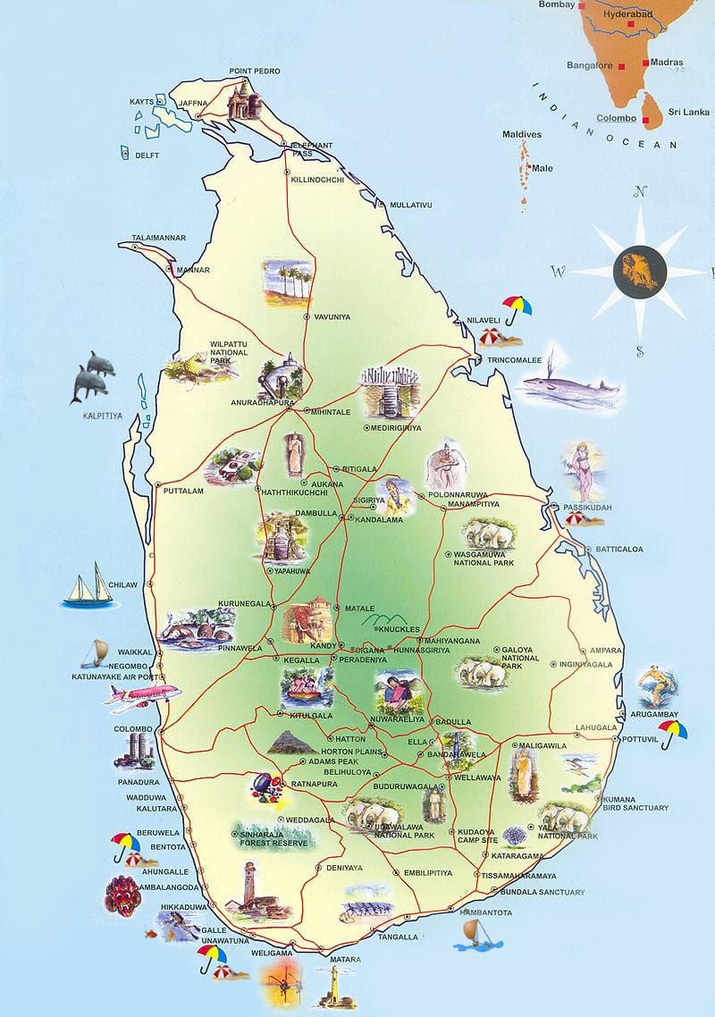 nähtävyyksiä Sri Lankan kartta