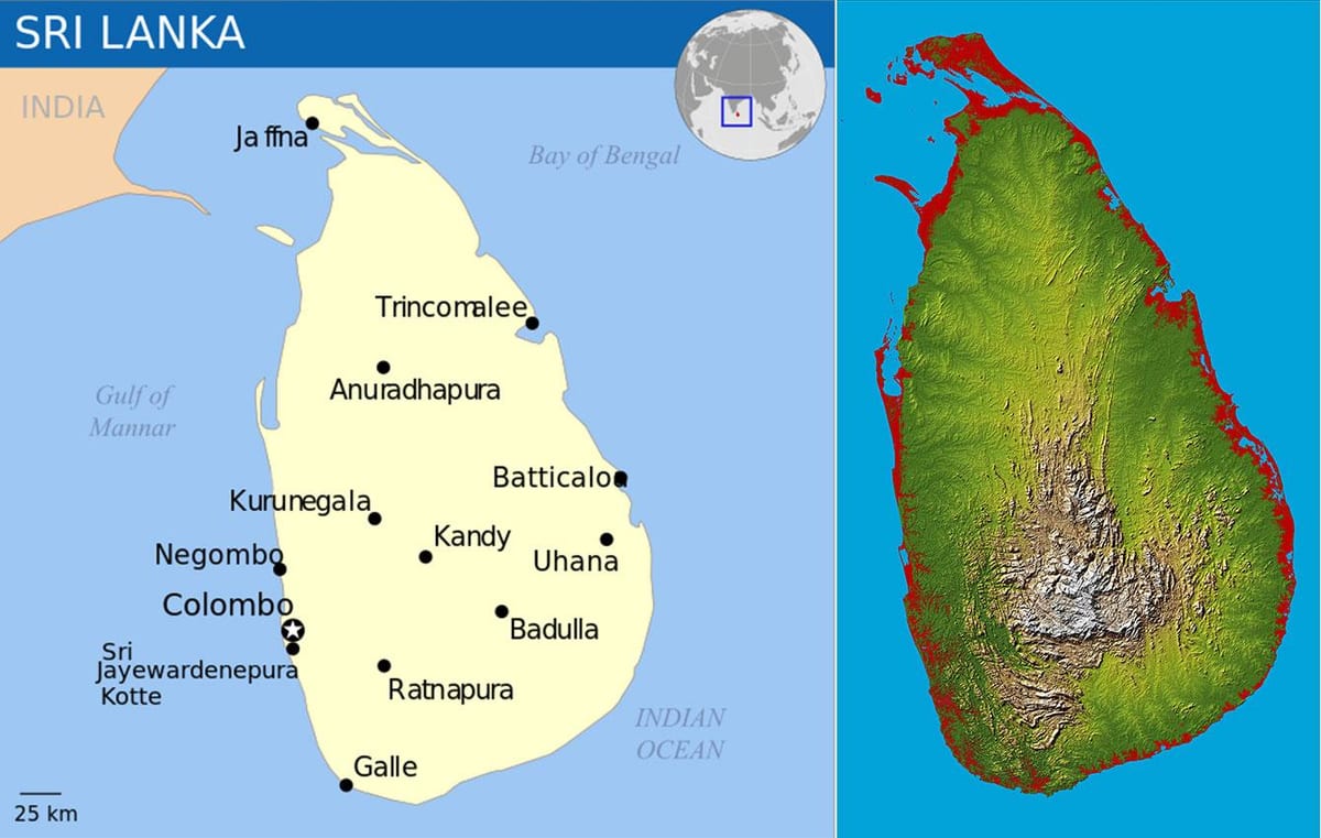 kartta Sri Lankan topografisia