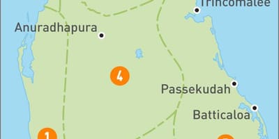 Kartta Sri Lankan alueilla