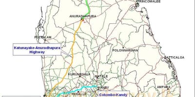 Uusi moottoritie kartta Sri Lankassa