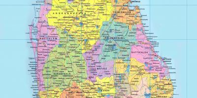 Yksityiskohtainen kartta Sri Lankan kanssa tiet