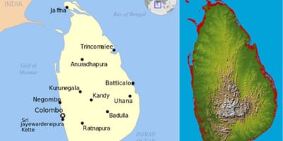 Kartta Sri Lankan topografisia